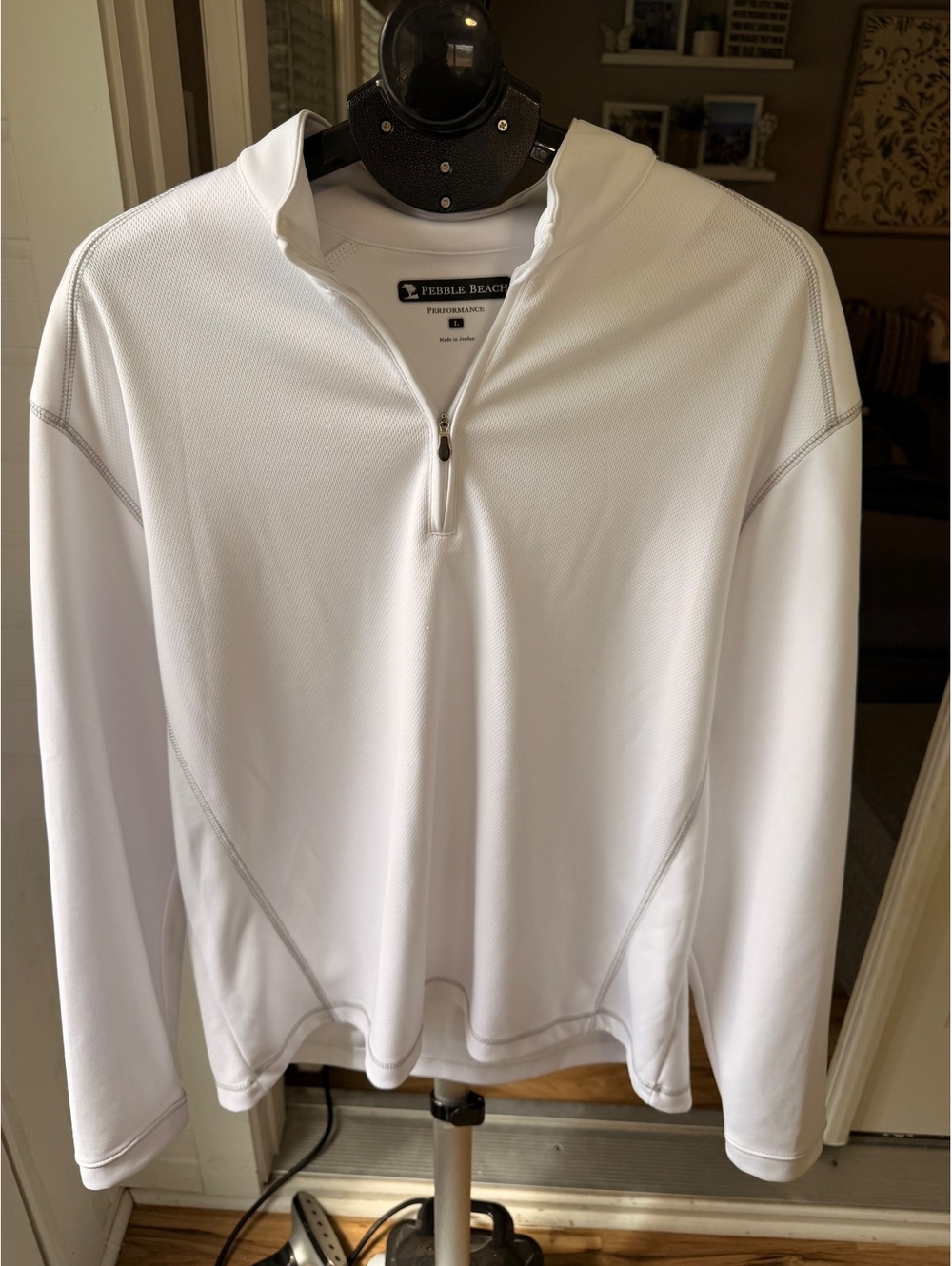 Pebble Beach Men's Performance Pullover Long Sleeve Shirt Large White